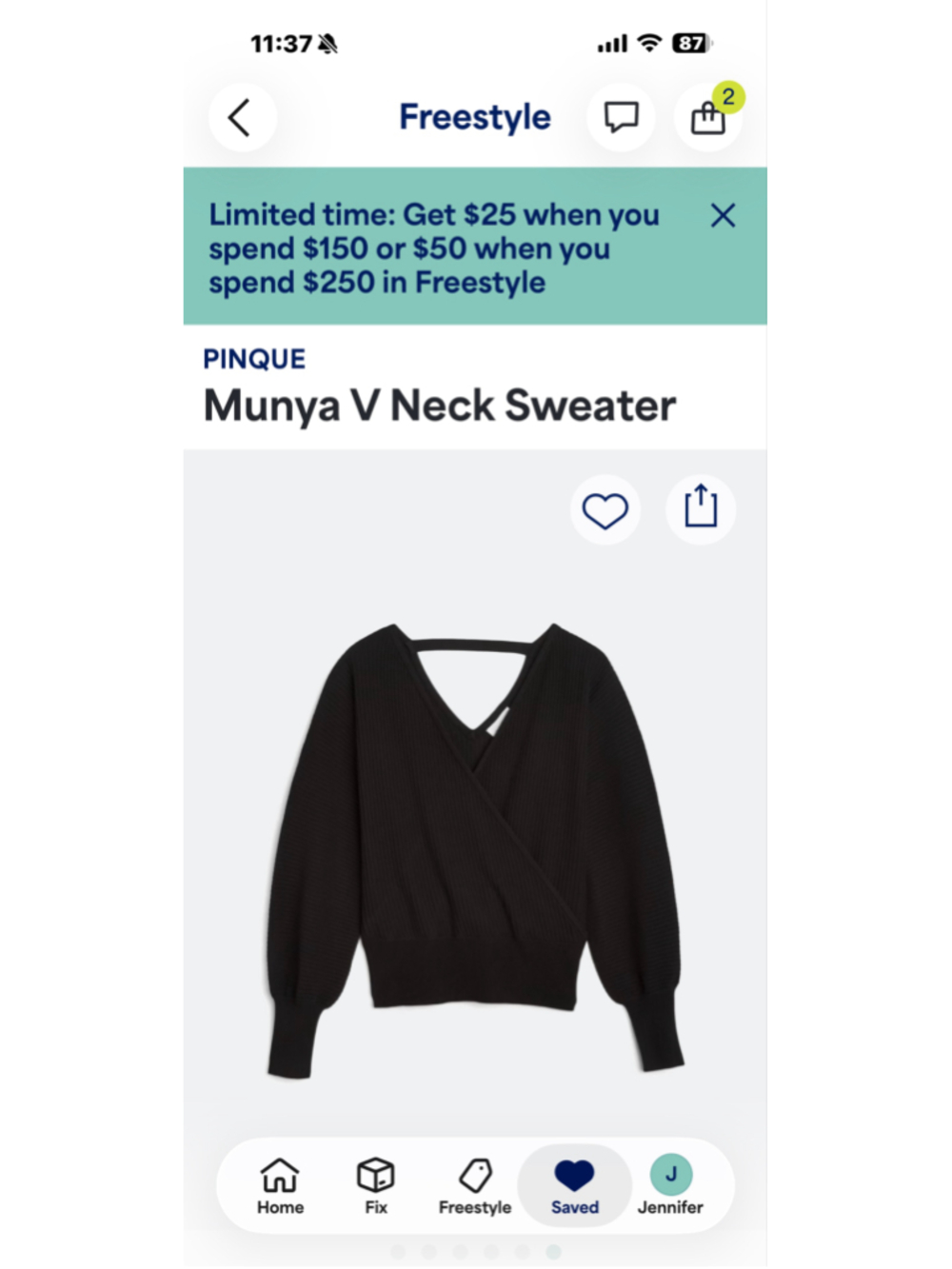 Women's PINQUE V-Neck Sweater Size L Black